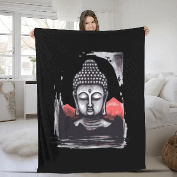 Discover Japan Red Sun: Chilling Buddha Fleece Blankets