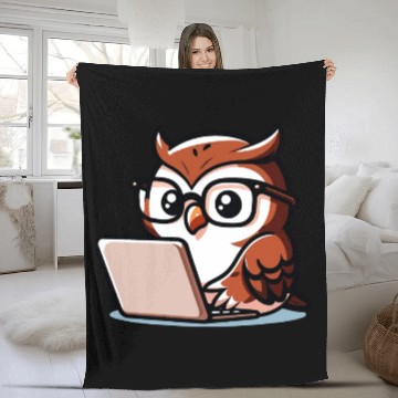 Discover Tech-Savvy Owl: Nighttime Nerd Fleece Blankets