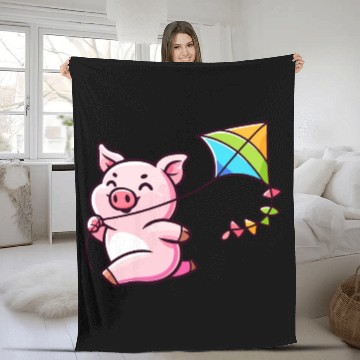 Discover Playful Piglet: Kite-Flying Joy Fleece Blankets