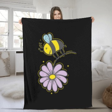 Discover Bee with Flower Animals Nature Beekeeper Fleece Blankets
