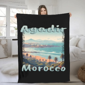 Discover Agadir Morocco Beach Vacation Nature Palms Fleece Blankets