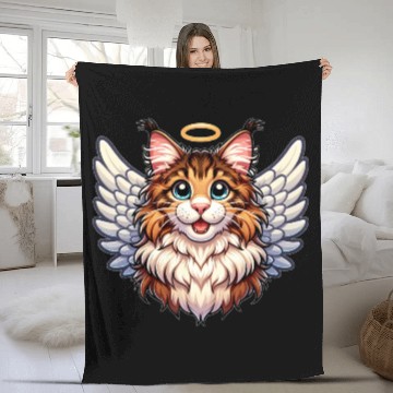 Discover Maine Angel Cat with Wings Fleece Blankets