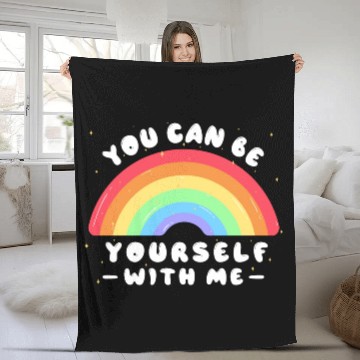 Discover You Can Be Yourself With Me - LGBTQ Ally - Pride Fleece Blankets