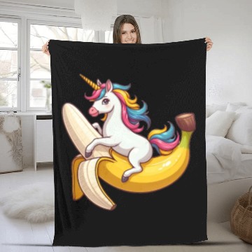 Discover Unicorn on banana Fleece Blankets