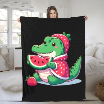 Discover Crocodile in watermelon costume Fleece Blankets