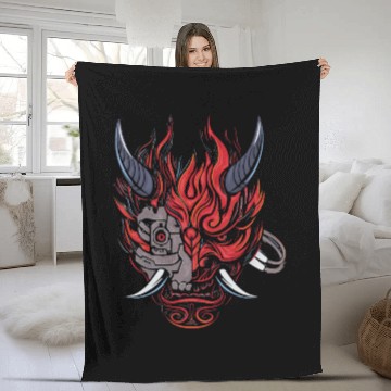 Discover Cyberpunk Samurai 2077 Oni Fleece Blankets