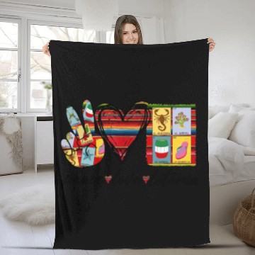 Discover Peace Love Loteria Serape Mexican Bingo Card Fleece Blankets