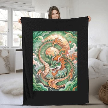 Discover Traditional Chinese Dragon Ink Style Fleece Blankets