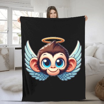 Discover Monkey chimpanzee cartoon angel wings Fleece Blankets
