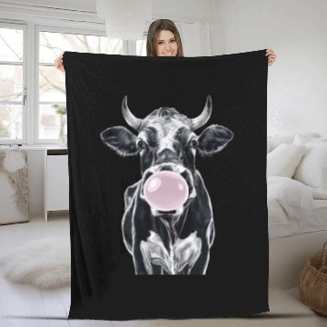 Discover Fun cow blowing a bubble Fleece Blankets