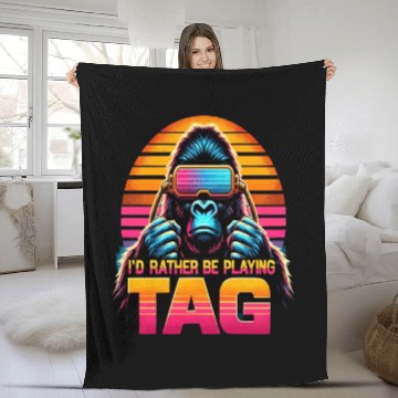 Discover I'd Rather Be Playing Tag Ape Monkey Tag Primate Fleece Blankets