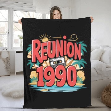 Discover Retro Reunion 1990 Cassette Tape Sunset Beach Fleece Blankets