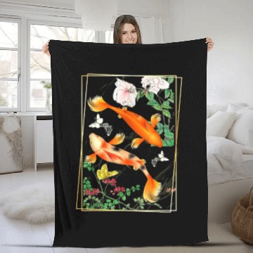 Discover Japanese Koi Carp Nishikigoi Fish Cherry Blosso Fleece Blankets