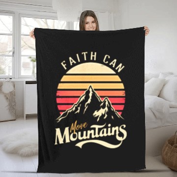 Discover Faith can move mountains, retro sunset design Fleece Blankets