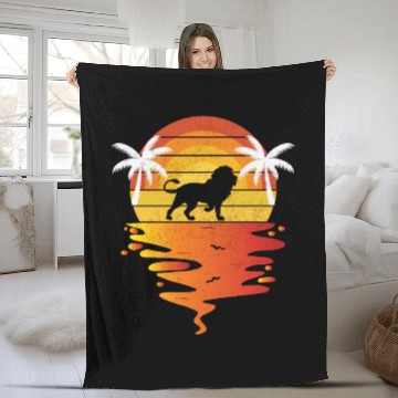 Discover Lion Fleece Blankets retro sunset 70s vintage zookeeper Lion