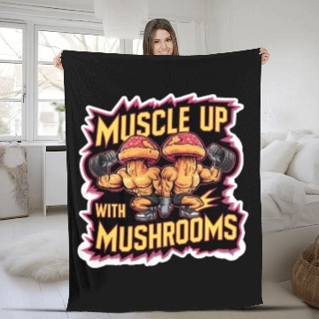 Discover Muscle Up Mushroom Vintage Neon Line Comic Retro Fleece Blankets