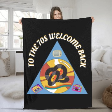 Discover 1970s Era Blue Retro Vintage Records Cassette Fleece Blankets