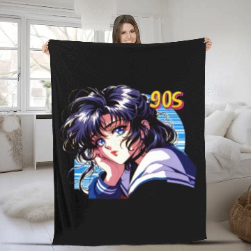 Discover 90s Vintage Anime Girl Art Fleece Blankets