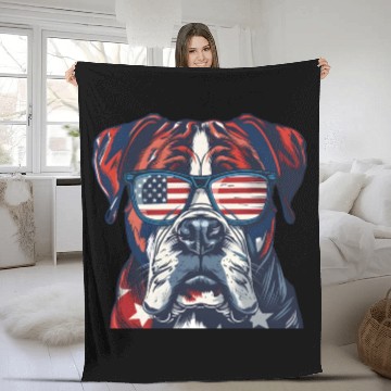 Discover Boxer dog. American memorial day Fleece Blankets