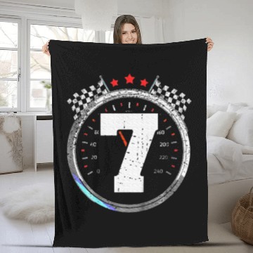 Discover Kids 7th Birthday Boy 7 Seventh Race Car Birthday Fleece Blankets