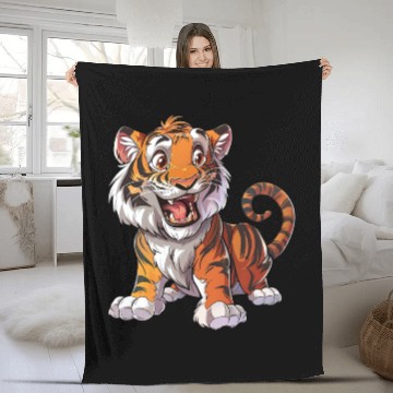 Discover Roaring Young Tiger Cub Playful Stance Fleece Blankets