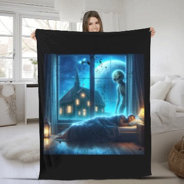 Discover Alien watches sleeping people Fleece Blankets