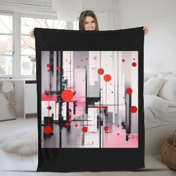 Discover Red Black Light Pink and Gray Dots and Lines Fleece Blankets