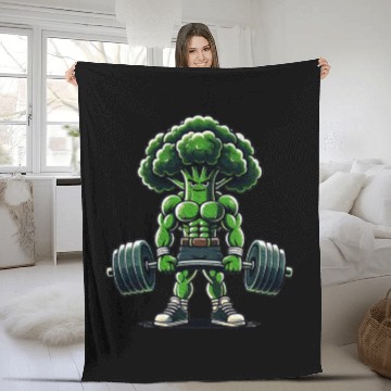 Discover Broccoli Workout Muscular Broccoli Lifting Weights Fleece Blankets