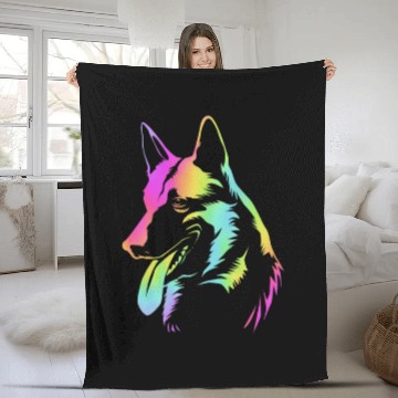 Discover Colorful Pop Art Belgian Malinois Dog Face Fleece Blankets
