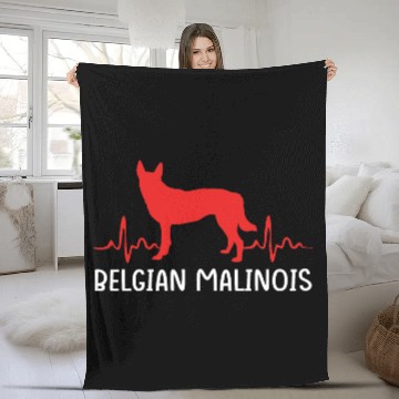 Discover Silhouette Dog Heartbeat Belgian Malinois Fleece Blankets