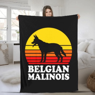 Discover Retro Sunset Dog Silhouette Belgian Malinois Dog Fleece Blankets