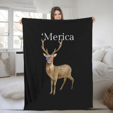 Discover Merica Deer American Sunglasses Fleece Blankets