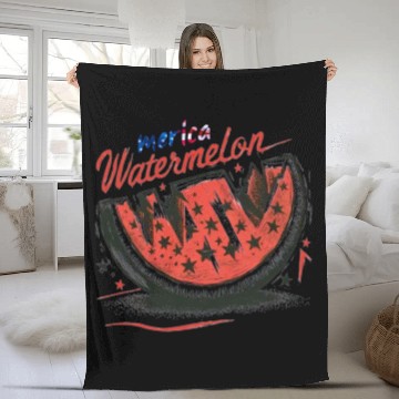 Discover Vintage Watermelon Merica Pride 4th of July Gift Fleece Blankets