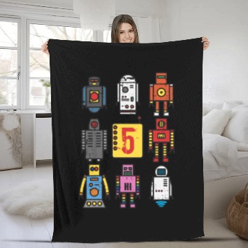 Discover Robot 5th Birthday - Retro Robotics with number Fleece Blankets