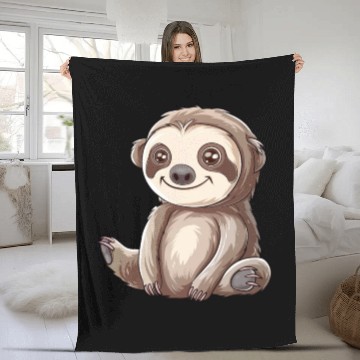 Discover Charming Smiling Sloth Graphic Fleece Blankets
