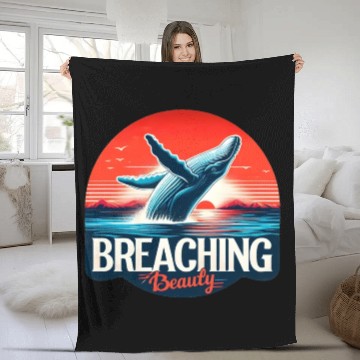 Discover Retro Whale Breaching Ocean Fleece Blankets