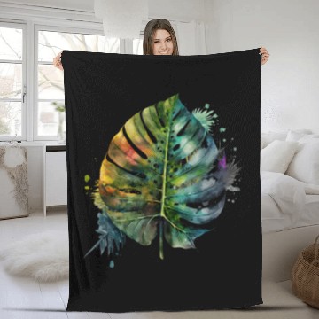 Discover Watercolor Tropical Leaves Clipart, Tropical Leaf Fleece Blankets