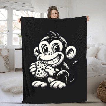 Discover Chimpanzee with Cookie Monochrome Design Fleece Blankets
