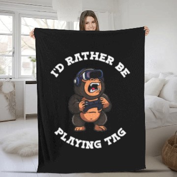 Discover Gorilla Monkey I'd Rather Be Playing VR Gorilla Fleece Blankets