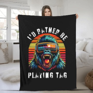 Discover I'd Rather Be Playing Tag Ape Monkey Tag Primate Fleece Blankets