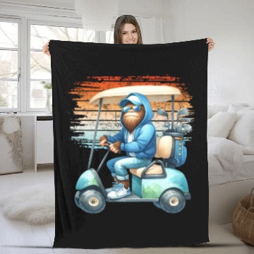Discover Bigfoot Golf Adventure Watercolor Golfer Cart Fleece Blankets
