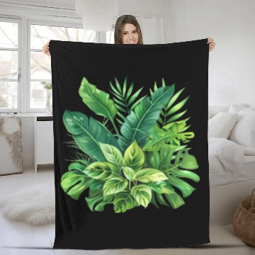 Discover Verdant Haven: Tropical Leaf Ensemble Fleece Blankets