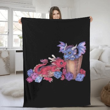 Discover Cute dragon chibi with dice D20 pen and paper Fleece Blankets