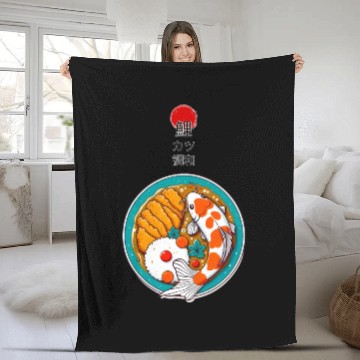 Discover Harmony of Koi Fish and Katsu Delight Fleece Blankets