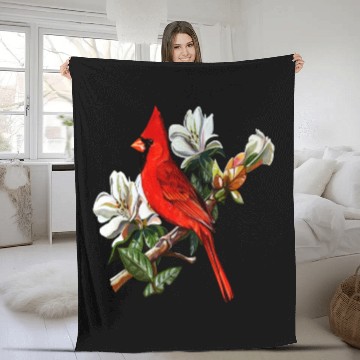 Discover Northern Red Cardinal On A Branch Fleece Blankets