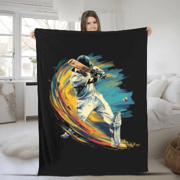 Discover Cricket Player Sport US Fleece Blankets