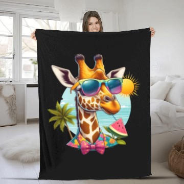 Discover Funny giraffe Summer Beach Graphic Animal Lover Fleece Blankets