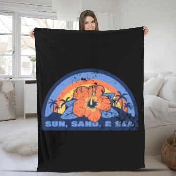 Discover Vintage Sunset Beach Hibiscus Flower Fleece Blankets, Trop