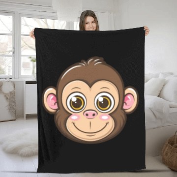 Discover Adorable Monkey Face With Big Eyes Fleece Blankets