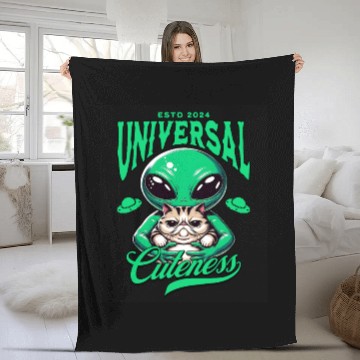 Discover Intergalactic Cat and extraterrestrial Alien Fleece Blankets